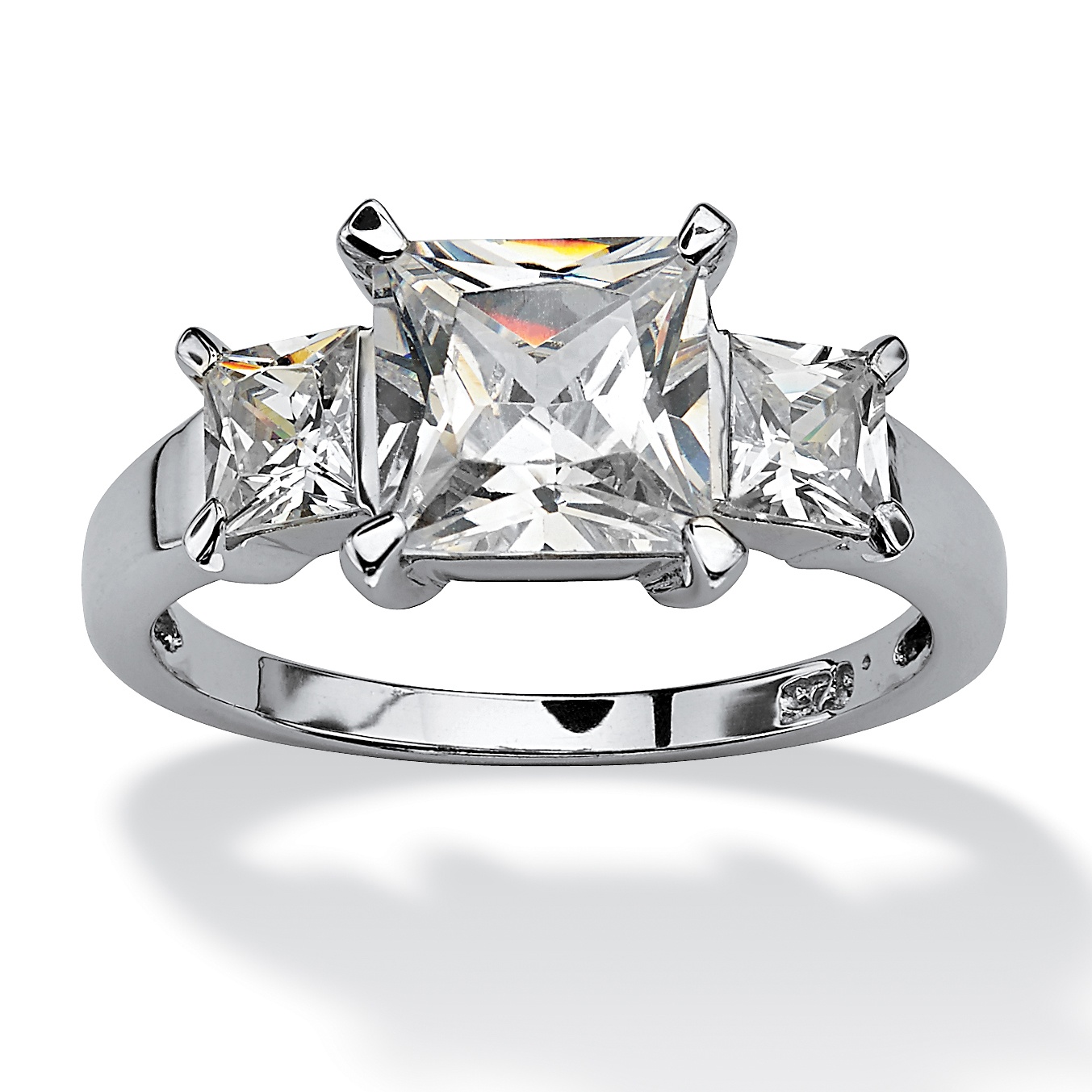 Platinum Over Sterling Silver Triple Princess-Cut DiamonUltra&trade; Cubic ...