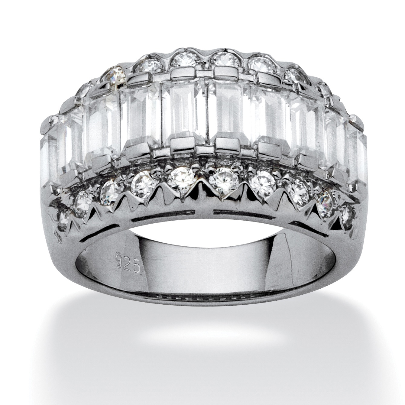 DiamonUltra™ CZ Platinum Over Sterling Silver Baguette Ring