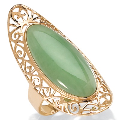 10k Gold Green Jade Scroll Ring