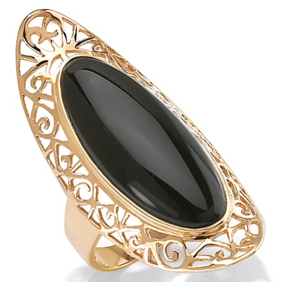 10k Gold Reconstituted Onyx Scroll Ring