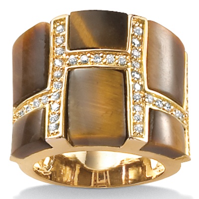 Tiger's-Eye 18k/Sterling Silver Geometric Ring