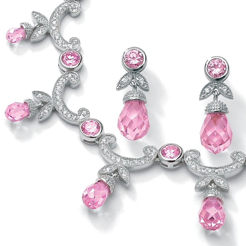 2-Piece Pink DiamonUltra&trade; CZ Silver Briolette