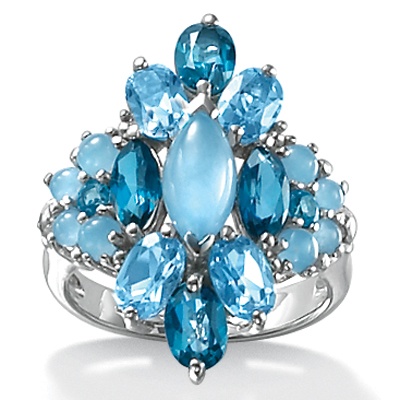 Blue Jade Silver Cluster Ring