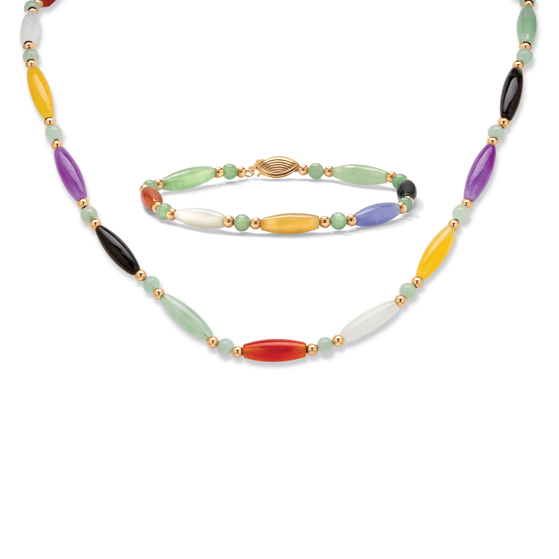 2-Piece Multi-Color 14k Jade Set