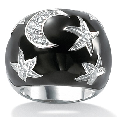 DiamonUltra&trade; CZ Enamel Moon & Stars Ring