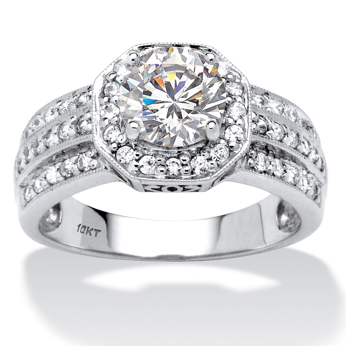 ... Cubic Zirconia Octagon Engagement Anniversary Ring in 10k White Gold