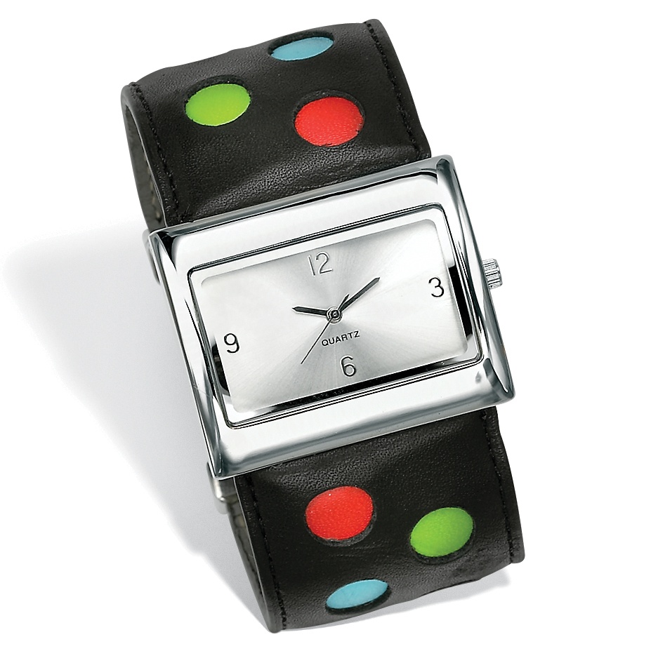 Polka-Dot Leather Cuff Watch
