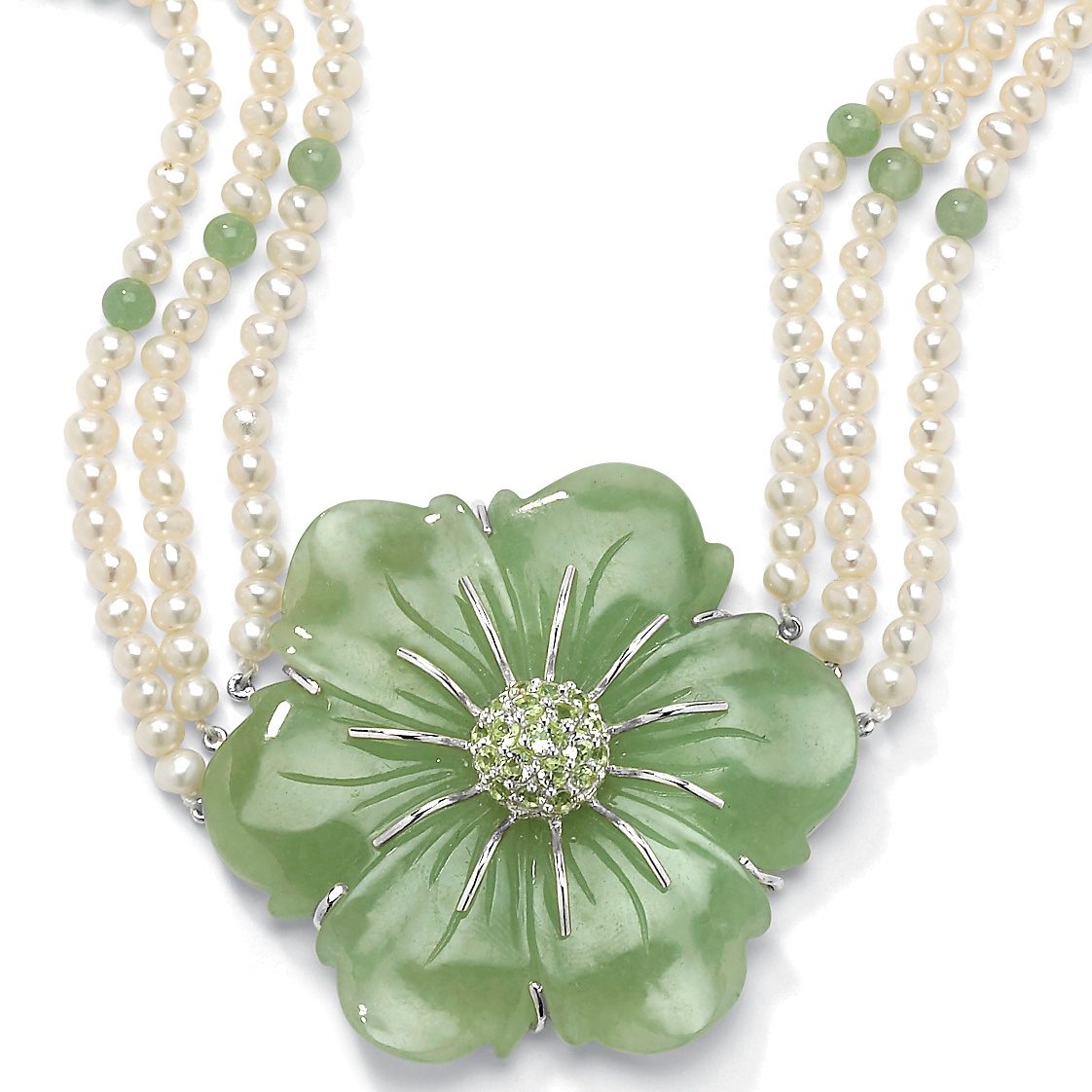 Jade/Peridot/Pearl Necklace 16"