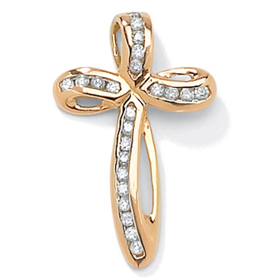 14k Gold Diamond Ribbon Cross Pendant