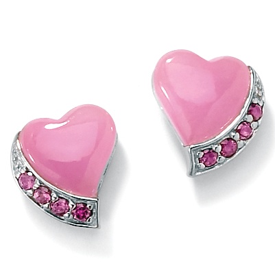 Pink Jade Silver Heart Earrings
