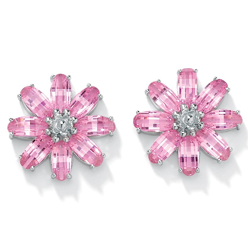 Pink DiamonUltra™ CZ Silver Flower Earrings