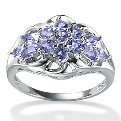 10k White Gold Marquise-Cut and Round Tanzanite Ring