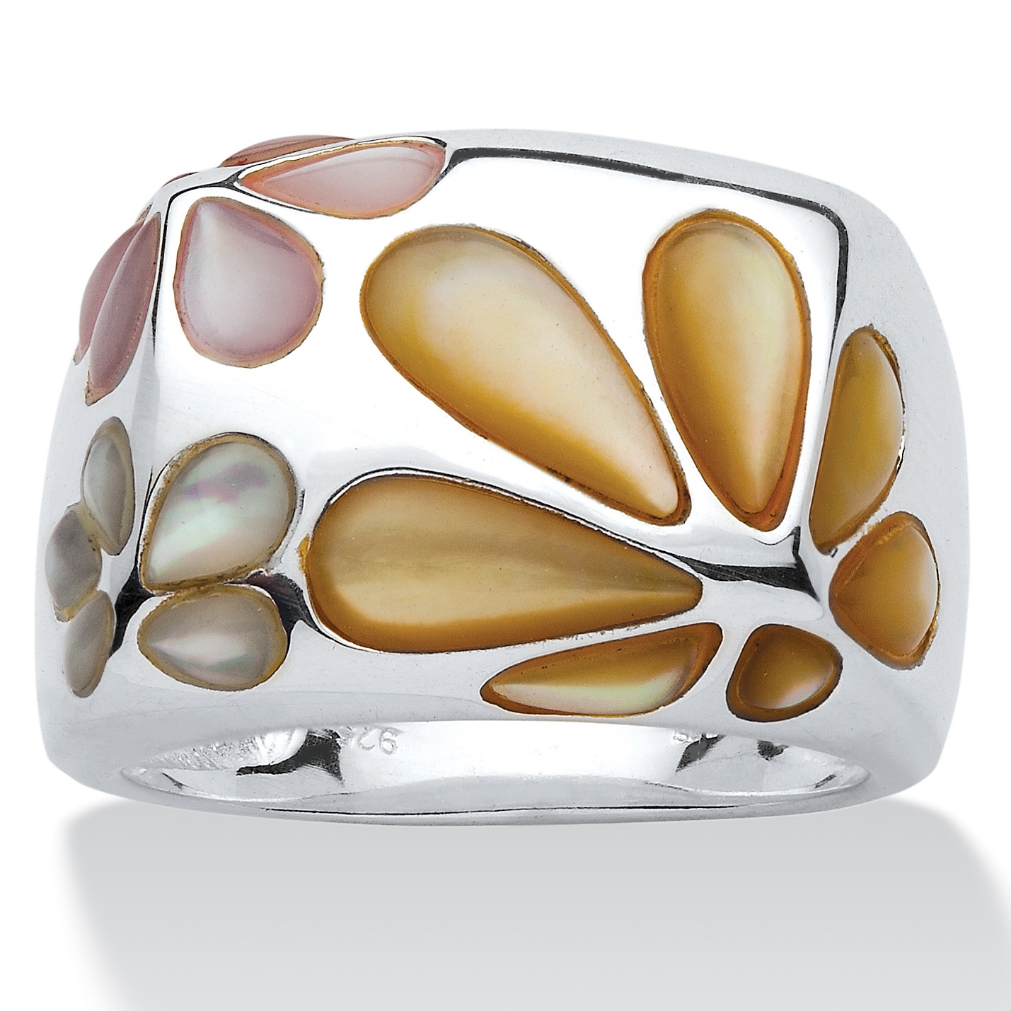 Mother-Of-Pearl Sterling Silver Daisy Ring, Sizes 7-12