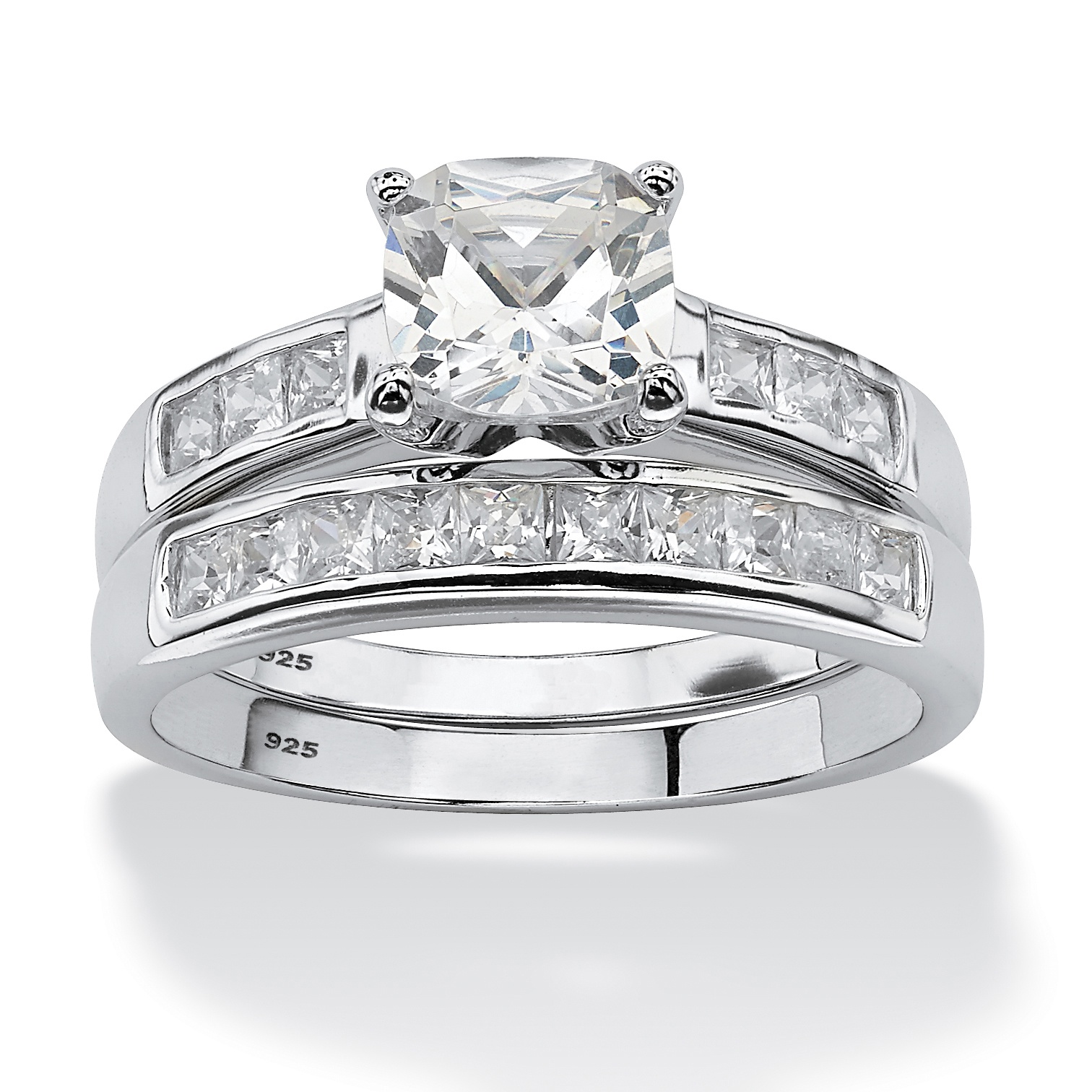 Platinum over Sterling Silver Cushion and Princess-Cut DiamonUltra&trade; ...