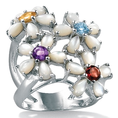 Mother-Of-Pearl Sterling Silver Flower Ring, Sizes 7-12