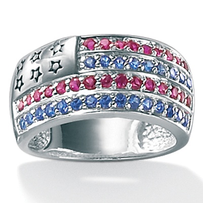 Silver Red/Blue Glass Flag Ring