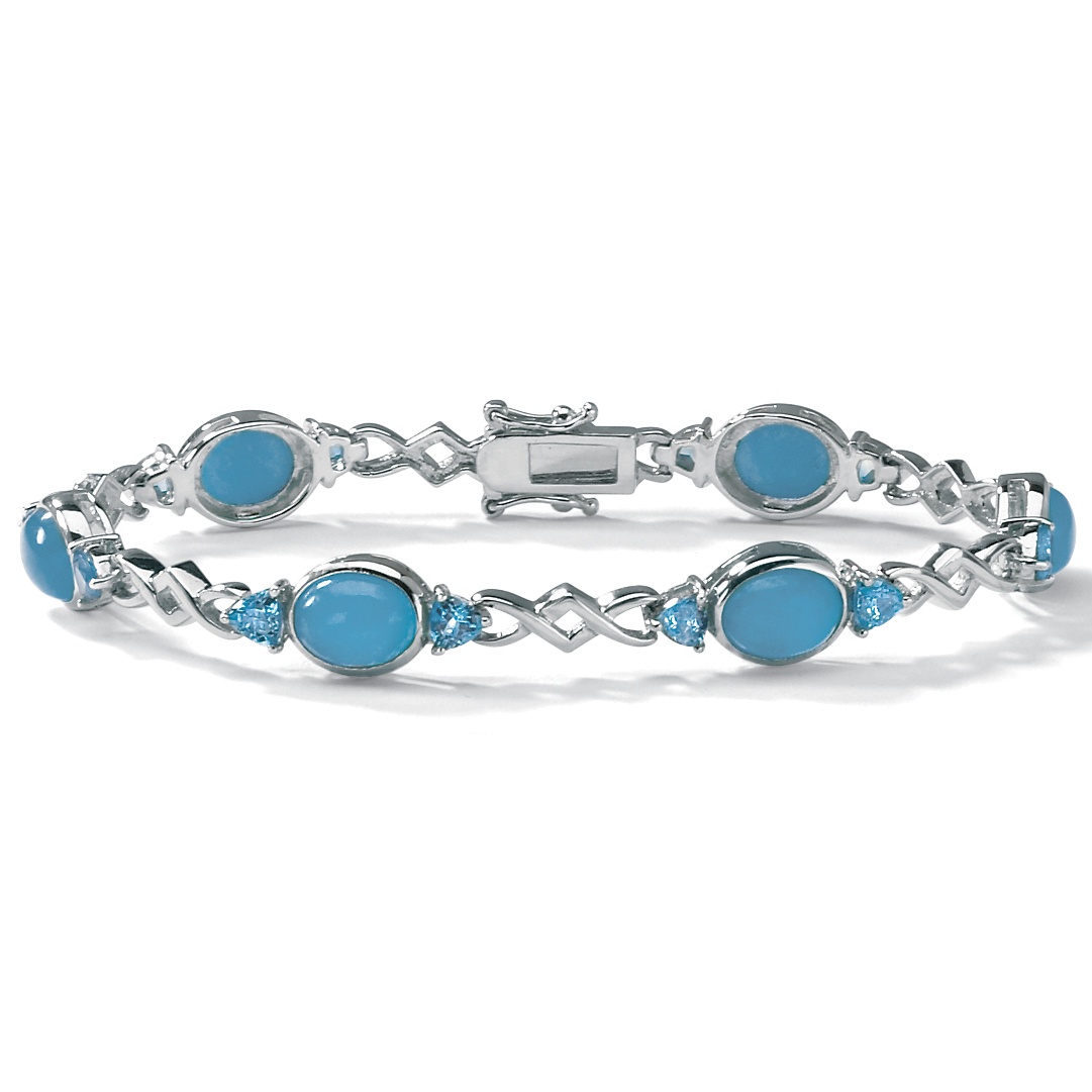 Blue Jade Sterling Silver Bracelet 7 1/2"