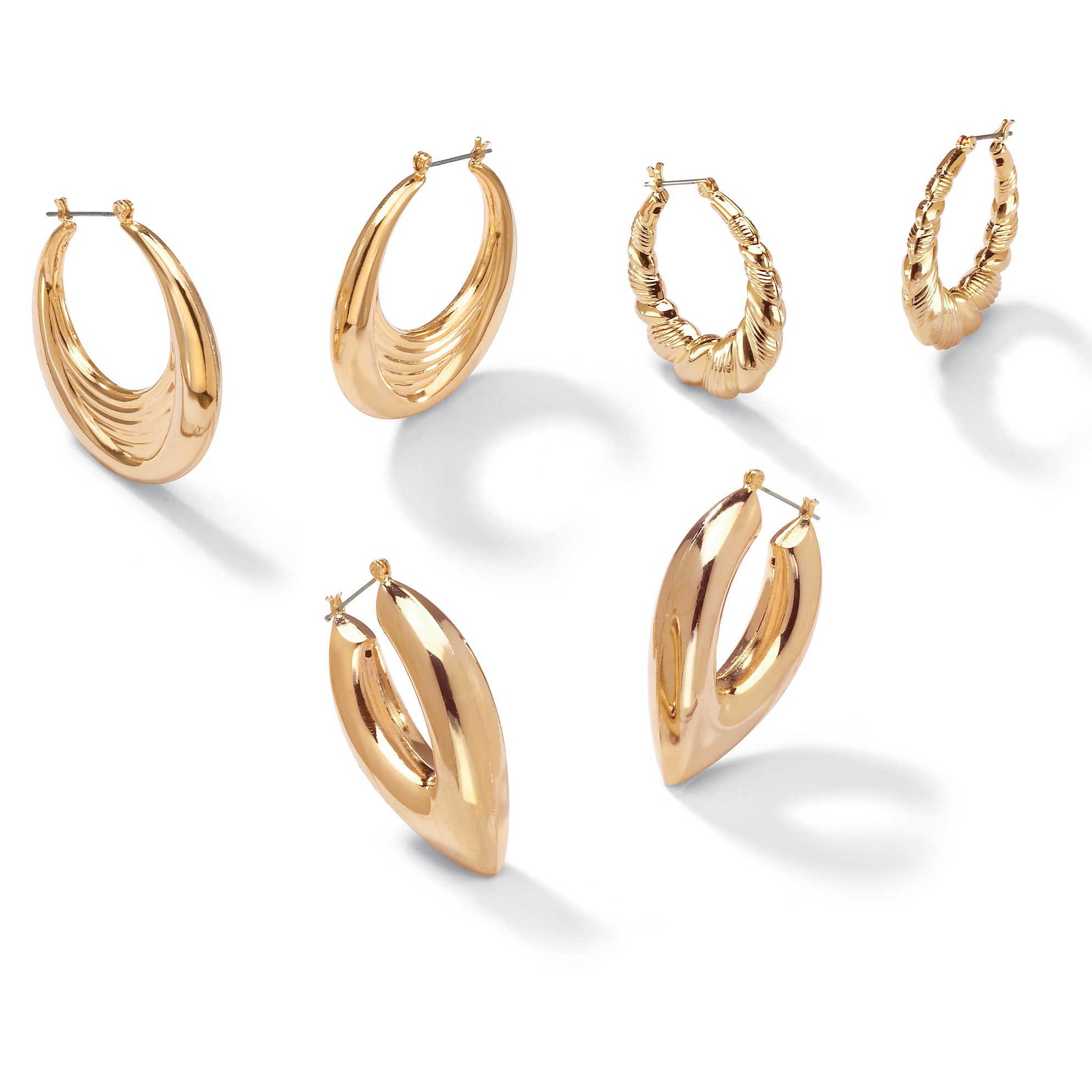 14k Gold-Plated Three-Pair Set of Hoop Pierced Earrings