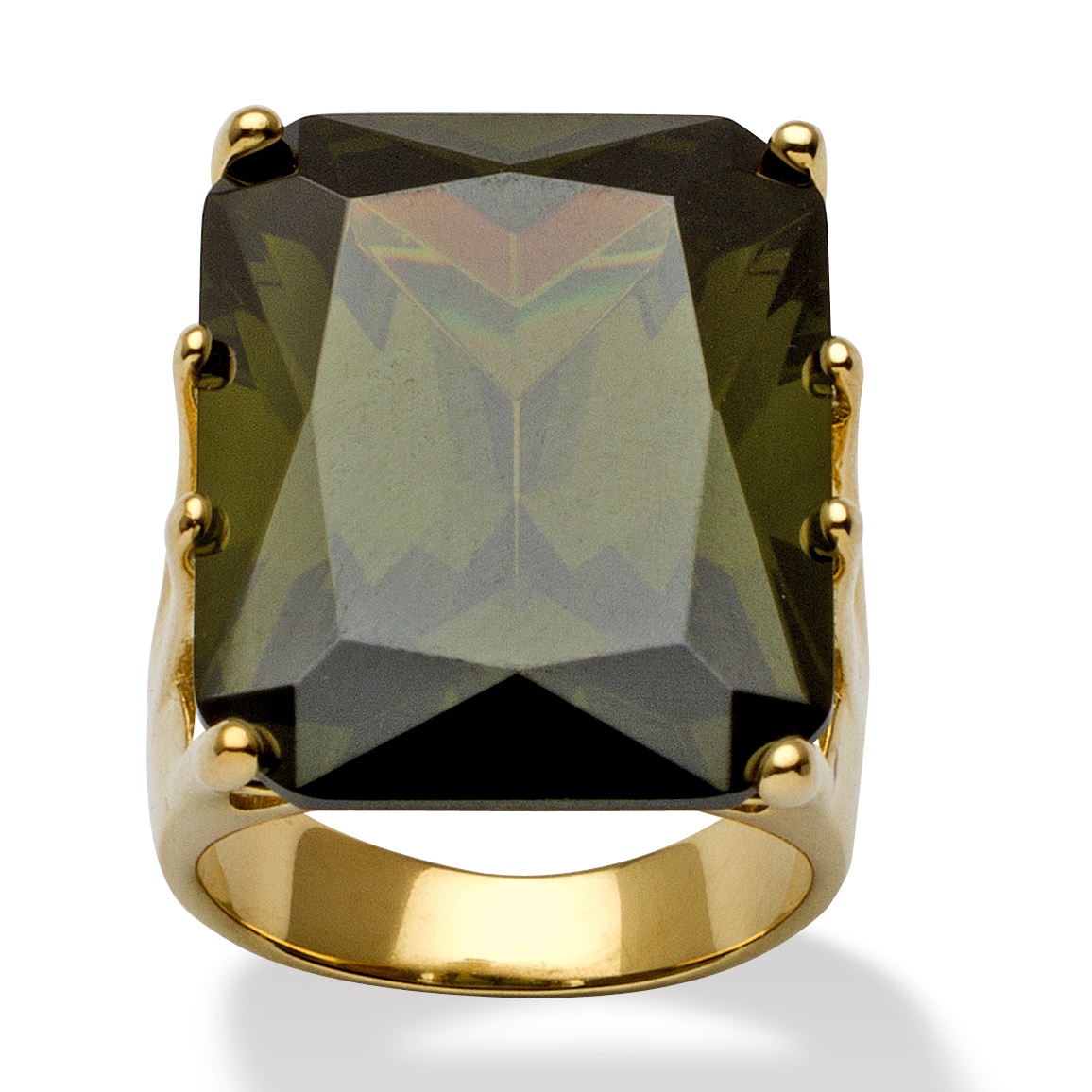 Olivine DiamonUltra&trade; CZ 18k Gold over Sterling Silver Ring, Sizes 7-12
