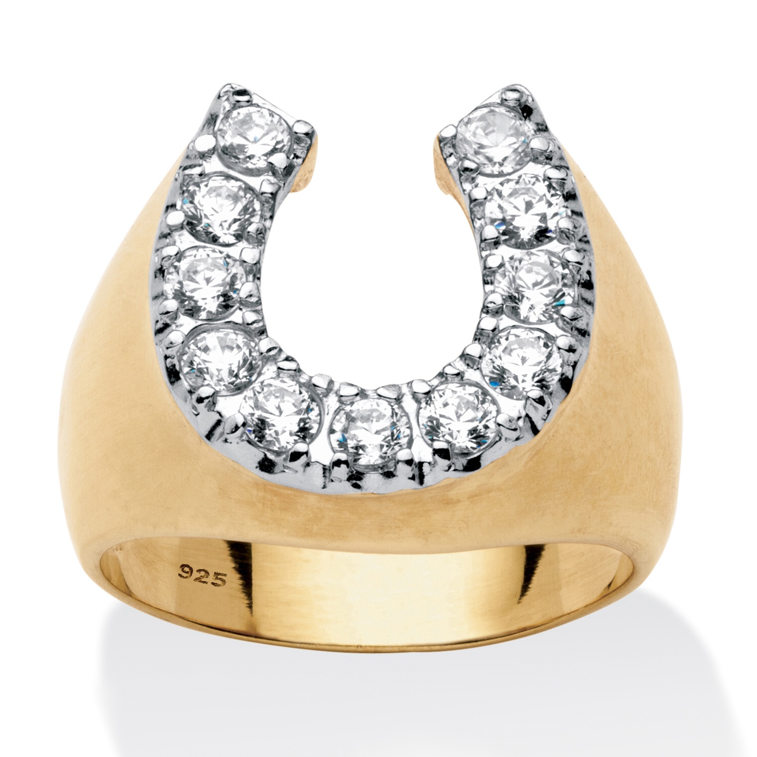 Men's DiamonUltra™ CZ 18k/Sterling Silver Horseshoe Ring