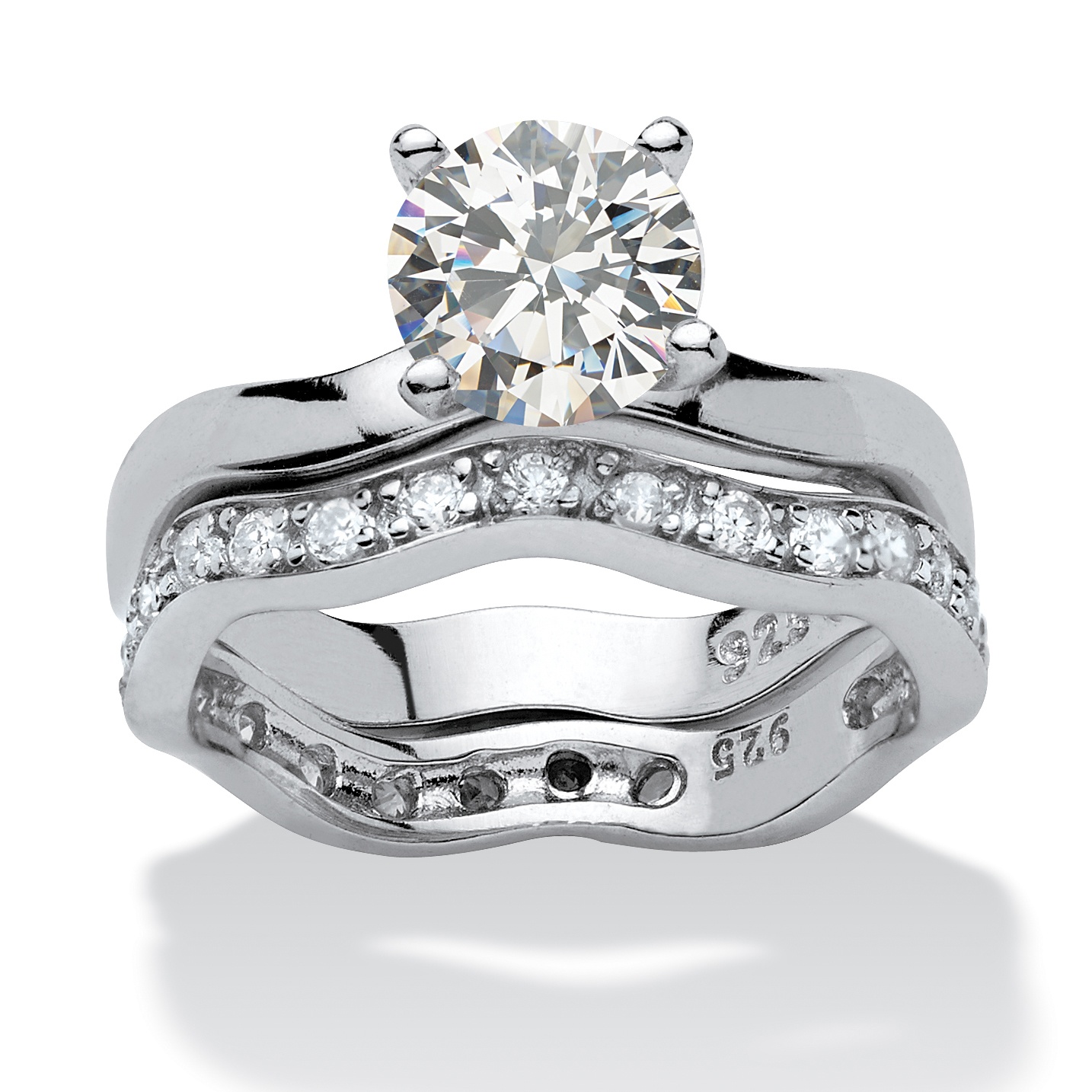 2-Piece Free-Form DiamonUltra CZ Platinum Over Sterling Silver Wedding Set