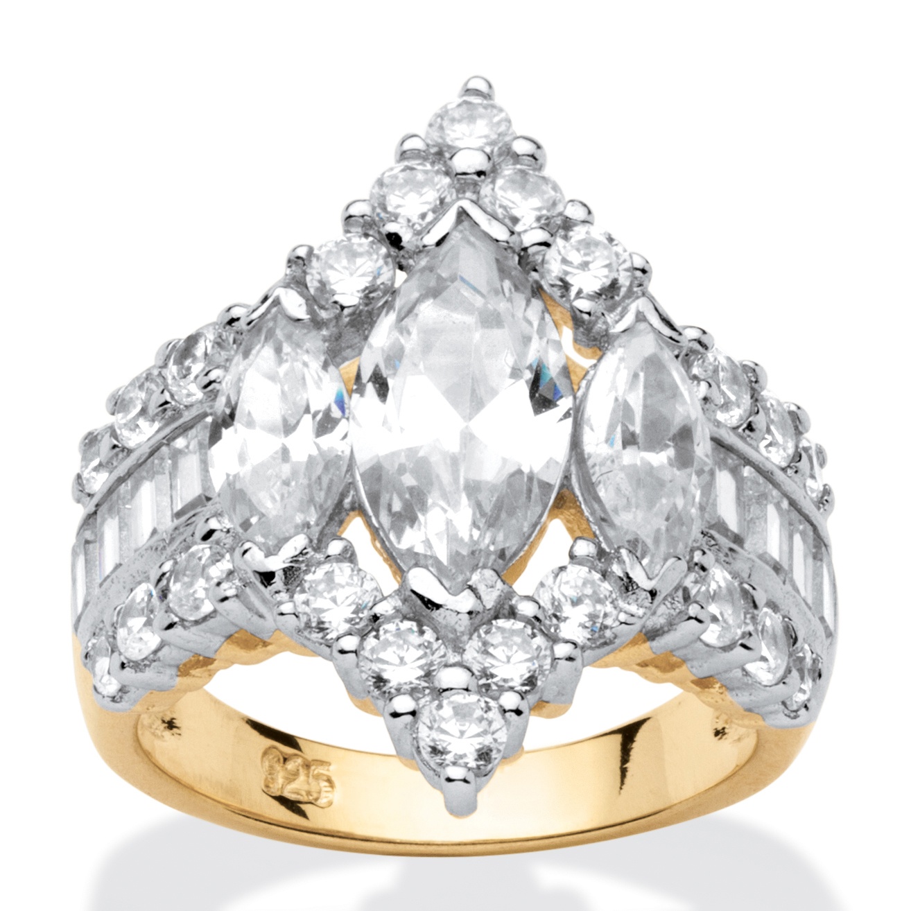 Tutone 18k over Sterling Silver Round, Marquise-Cut and Baguette ...