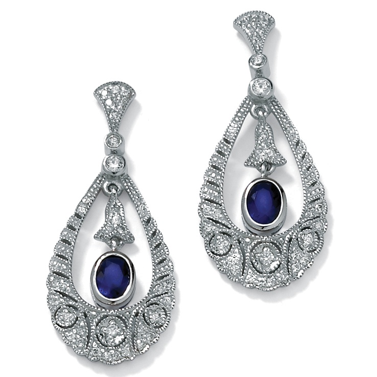 DiamonUltra&trade; CZ Platinum Over Sterling Silver/Blue Glass Earrings