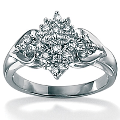 Diamond Platinum Over Sterling Silver Cluster Ring