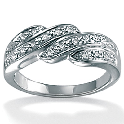 Diamond Platinum Over Sterling Silver Bypass Ring