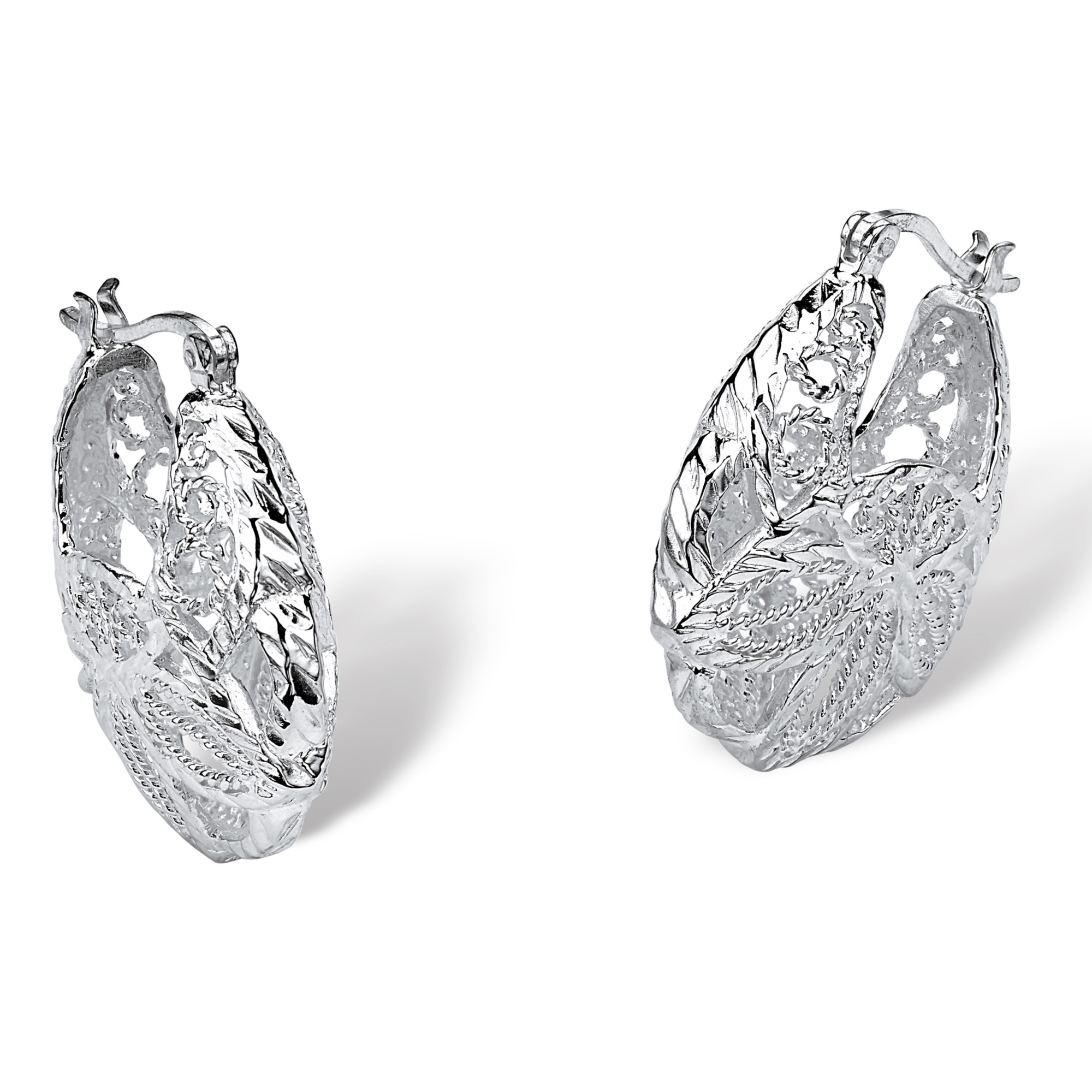 Silver Leaf Hoop Earrings