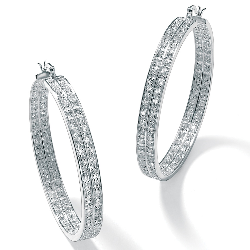 DiamonUltra&trade; CZ 2-Row Silvertone Hoops