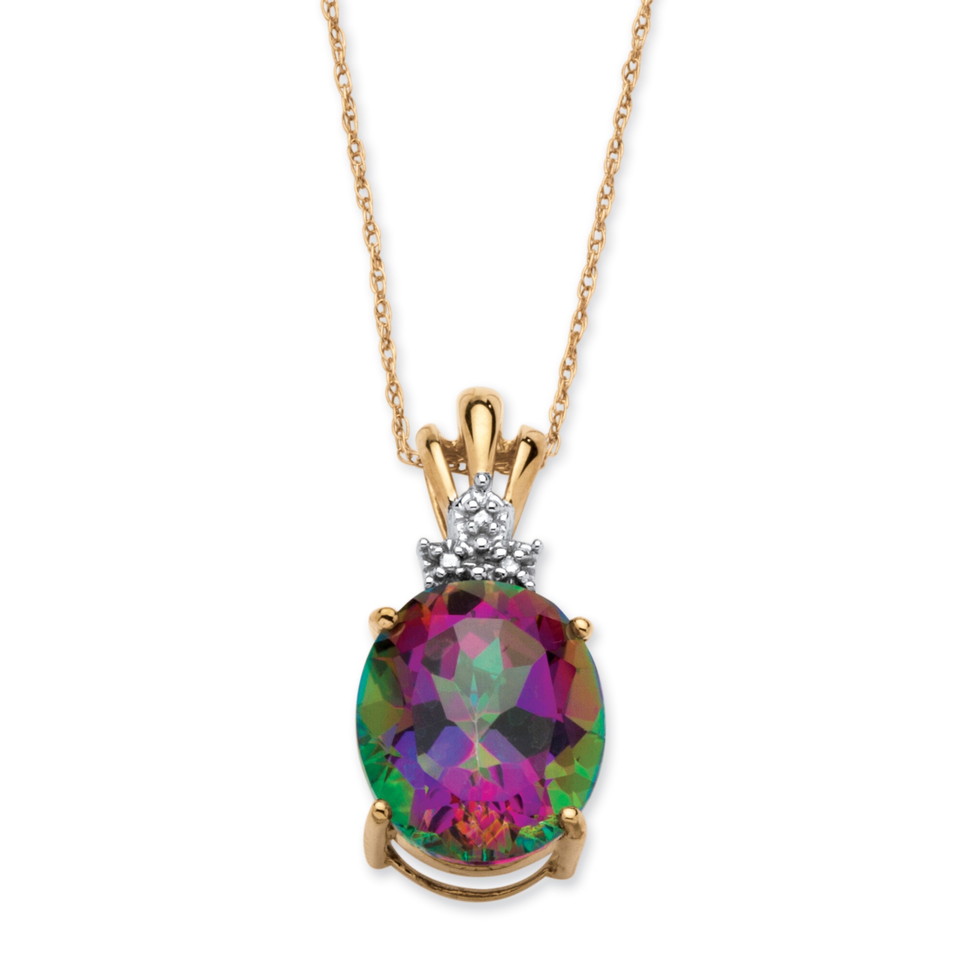 10k Gold Oval-Cut Mystic Topaz and Diamond Accent Pendant and Chain