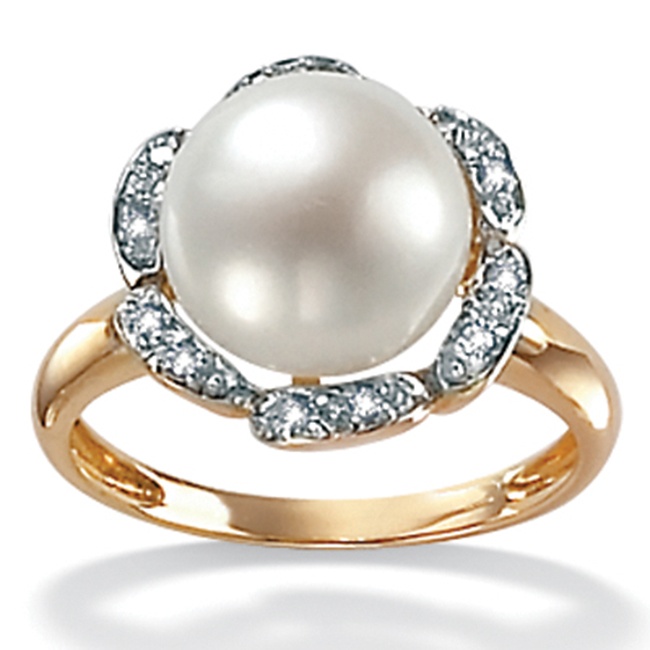 10k Gold Cultured Freshwater Pearl and Diamond Accent Ring