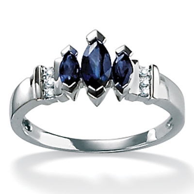 10k Gold Marquise-Cut Blue Sapphire and Round Diamond Accent Ring