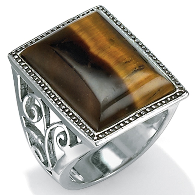Tiger's-Eye Silver Cutout Ring, Sizes 7-12