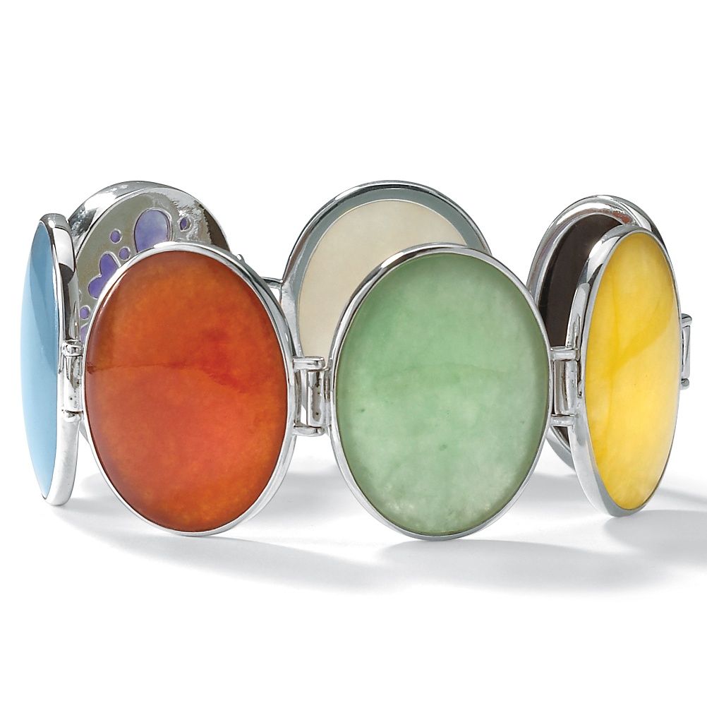 Multi-Jade Silver Bracelet 7 3/4"