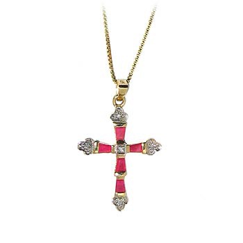 18k Gold over Sterling Silver Ruby and Diamond Accent Cross Pendant