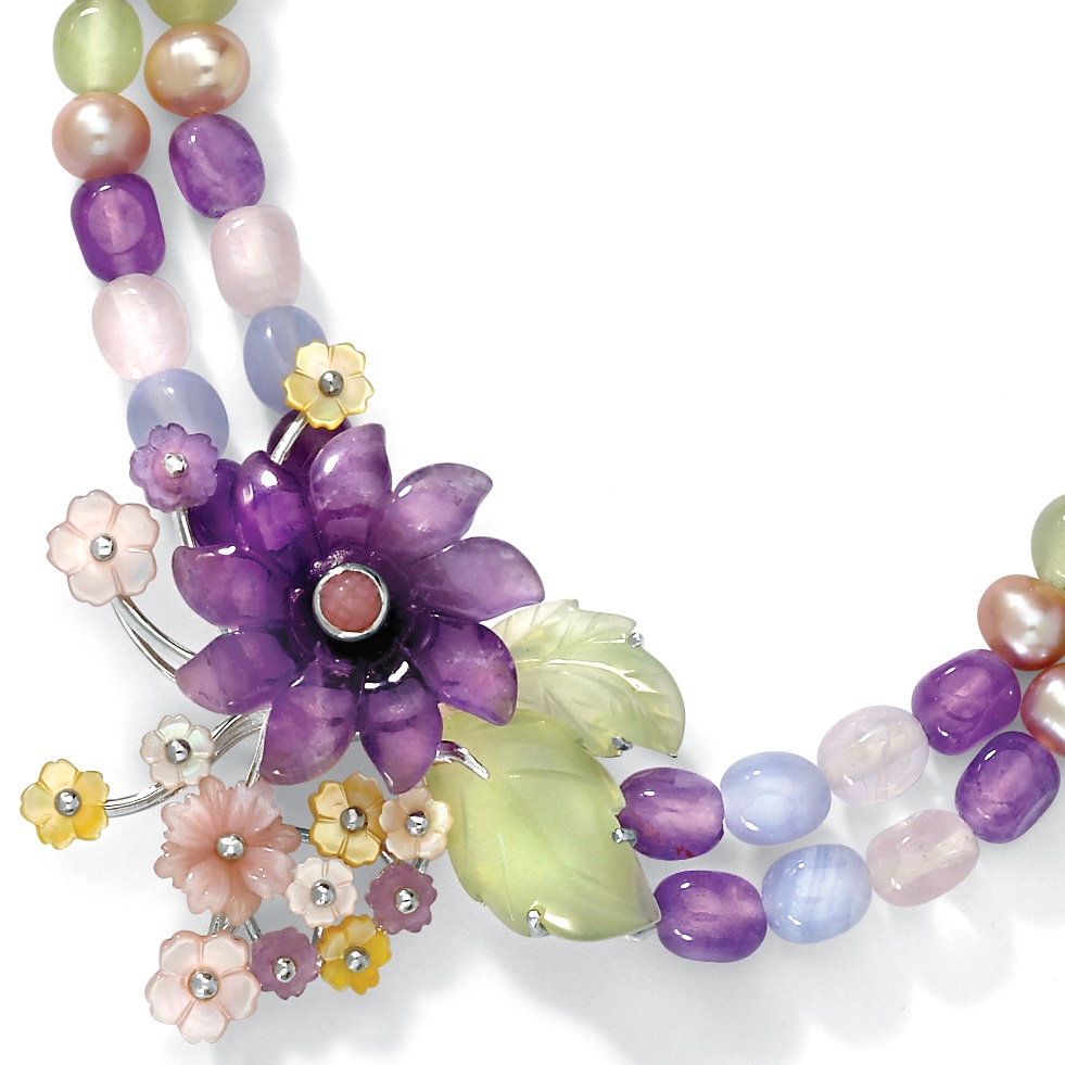 Multi-Gem Silver Necklace 16"