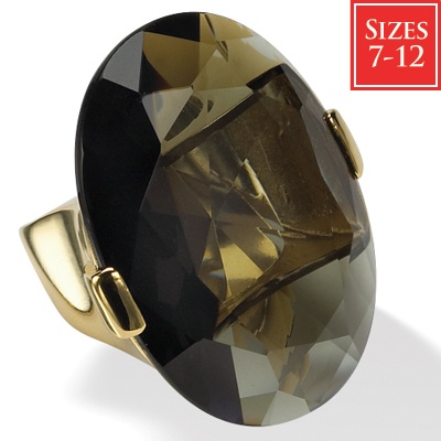 Brown Glass Oval 18k Gold over Sterling Silver Ring, Sizes 7-12