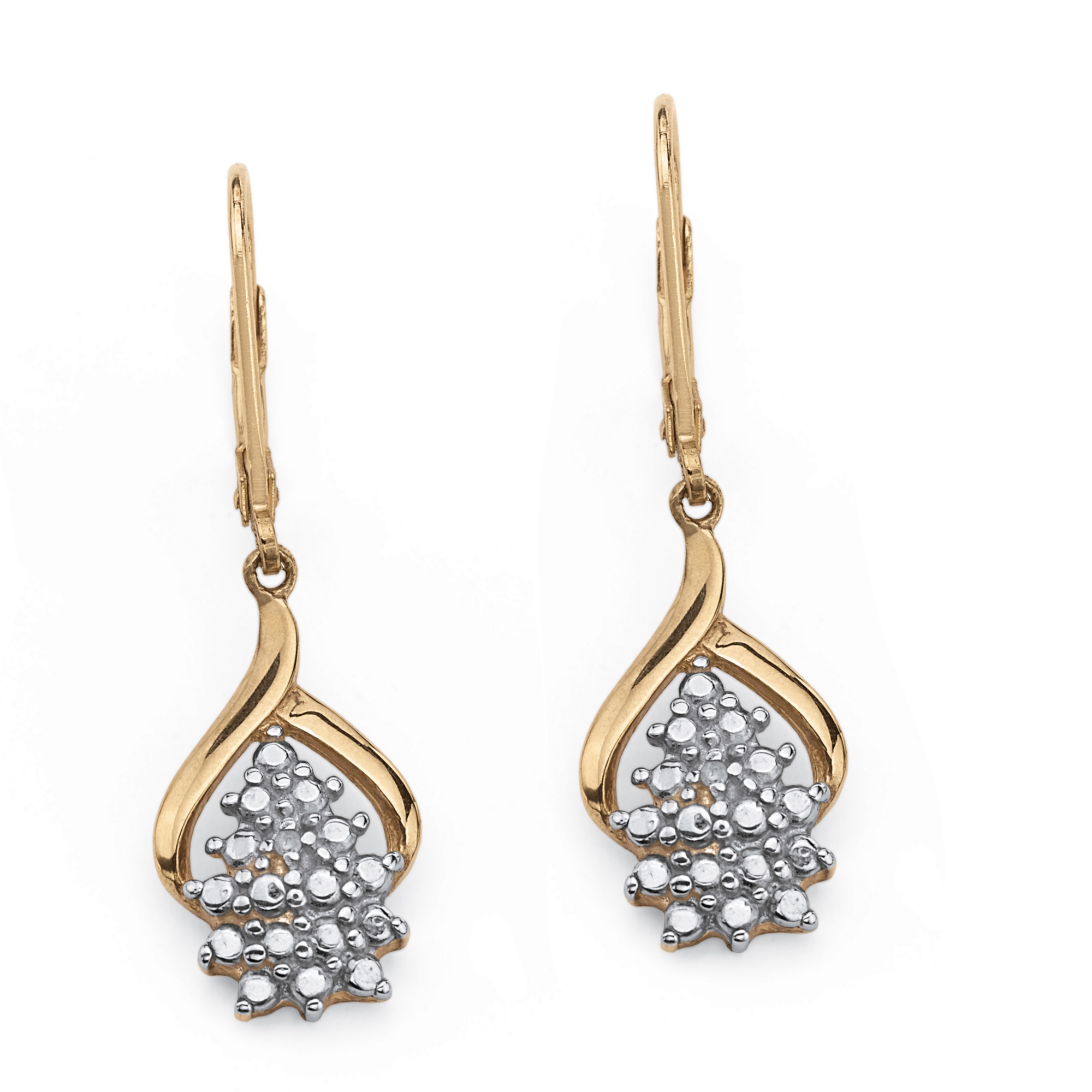 Diamond Accent 18k Yellow Gold over Sterling Silver Cluster Drop Earrings