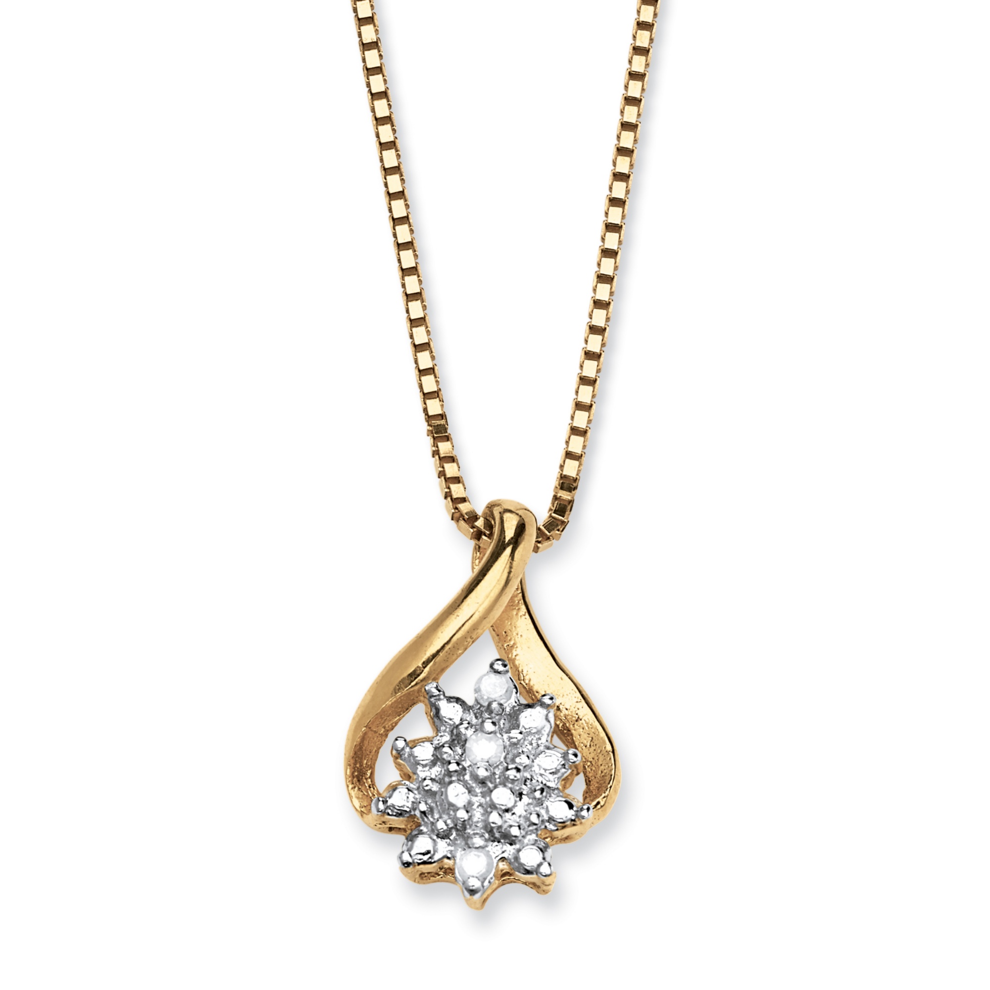 Diamond Accent 18k Yellow Gold over Sterling Silver Pear-Shaped Cluster Pendant and Rope Chain 18