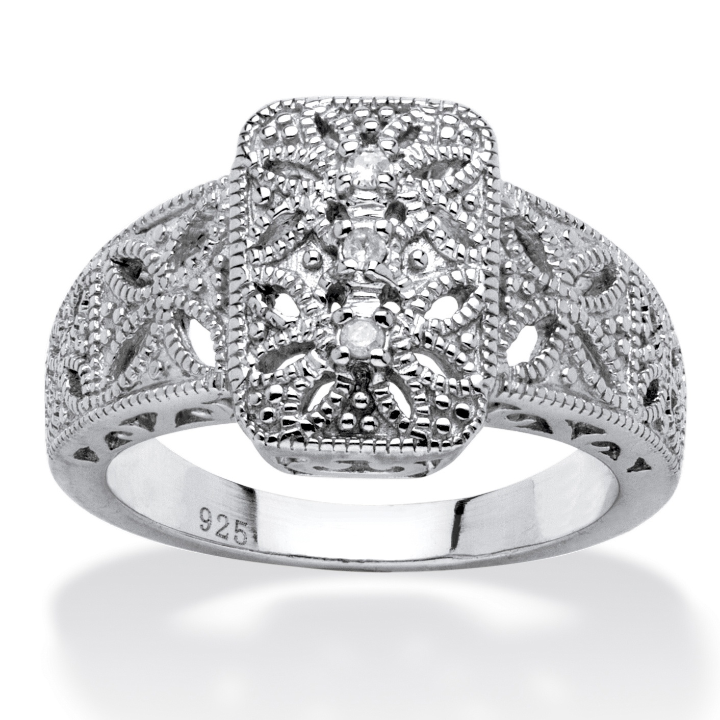Platinum over Sterling Silver Diamond Accent Filigree Ring