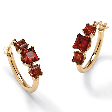 Garnet 10k Gold Hoop Earrings