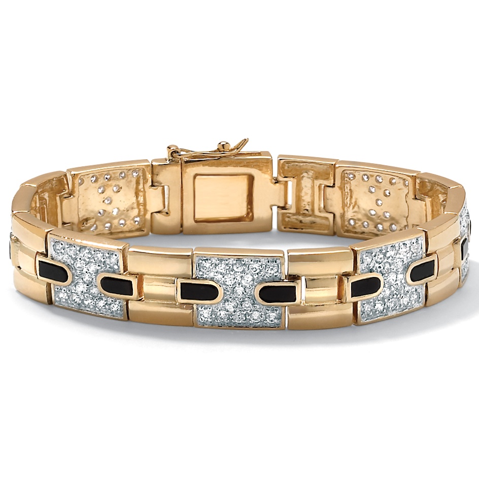 Men's DiamonUltra&trade; 14k Gold-Plated Onyx Accents Bracelet
