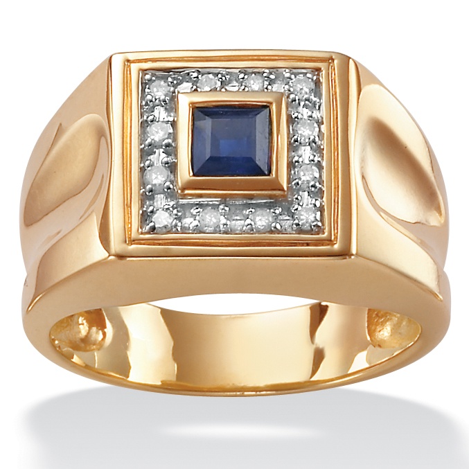 Men's Blue Sapphire 18k Gold over Sterling Silver Ring