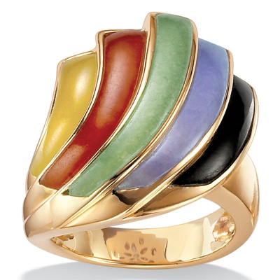 Multi-Jade 18k/SS Curved Ring | Shop PalmBeach  & Save! : palmbeachjewelry fashion curved designer jewelry