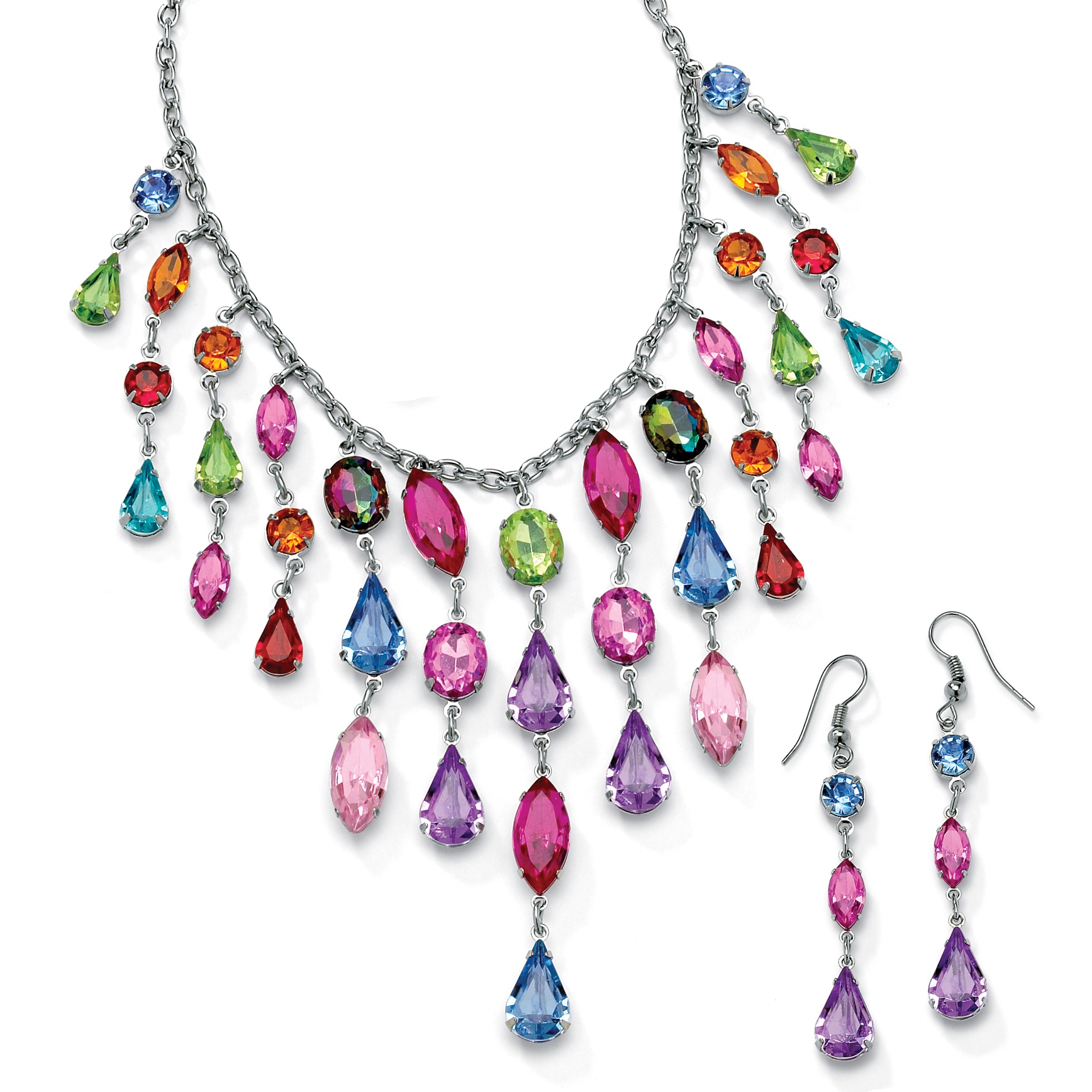 Silver Tone Crystal Necklace & Earring Set