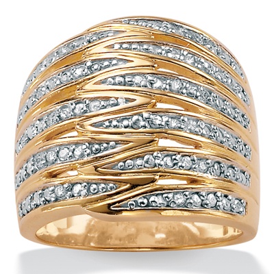 Diamond 18k Gold over Sterling Silver Multi-Row Ring