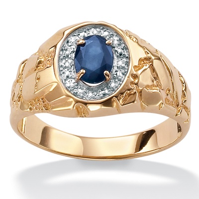 Men s Blue Sapphire 10k Gold Nugget Ring