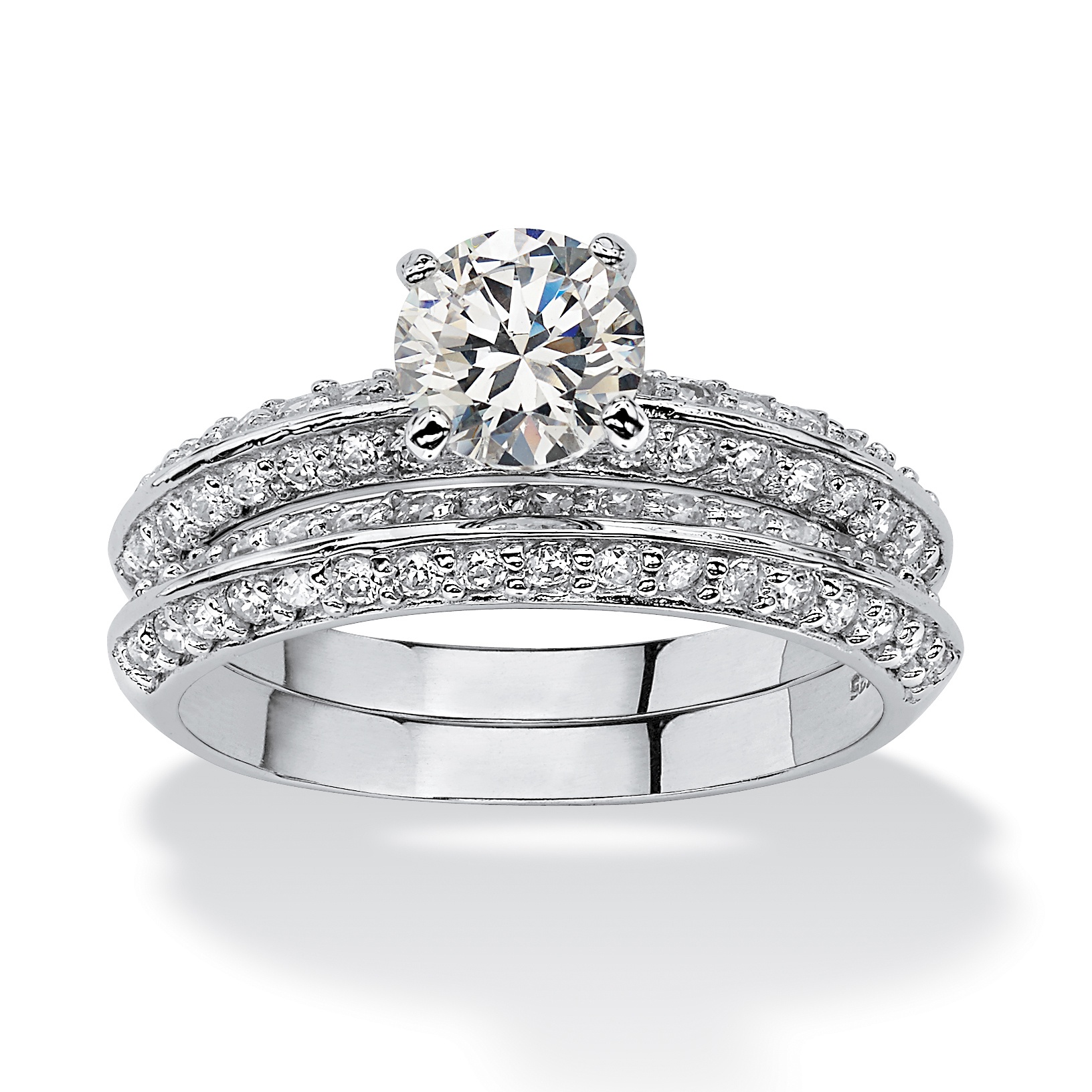2-Pc. DiamonUltra&trade; CZ Platinum Over Sterling Silver Bridal Set